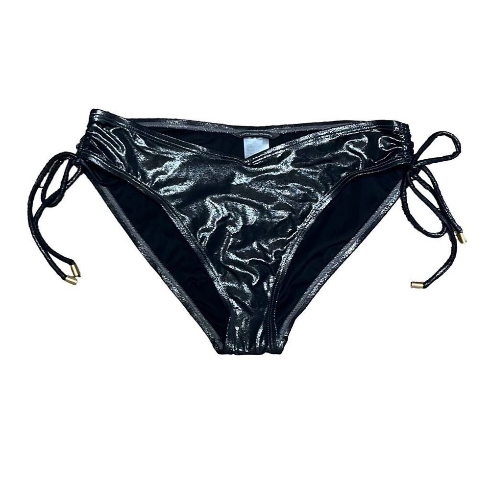 Vince Camuto Womens Large Bikini Bottoms Foil Metallic Gunmetal Side Ties